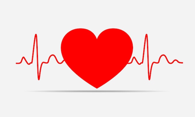 Red heart icon with sign heartbeat. Vector illustration. Heart sign in flat design.