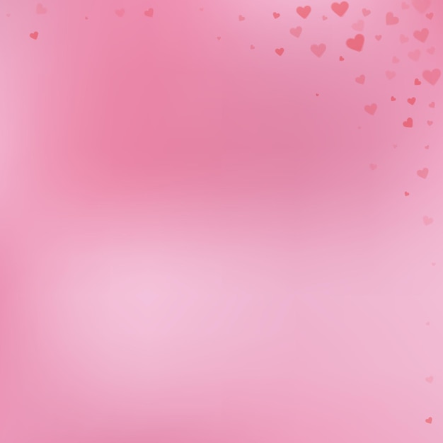 Red heart love confettis. valentine's day corner positive background. falling transparent hearts confetti on subtle background. delightful vector illustration.