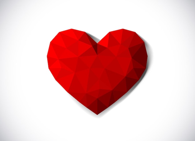 Red heart in low poly style Love concept Origami heart