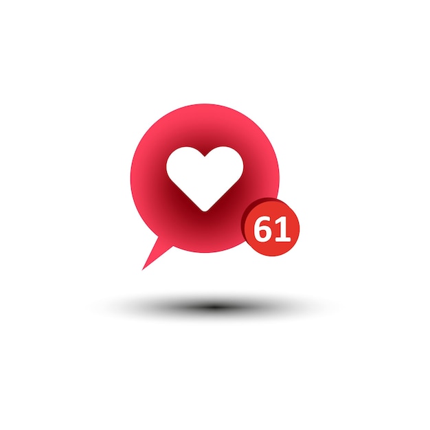 Красное сердце количество лайков. Кнопка приложения для социальных сетей. Векторная иллюстрация.