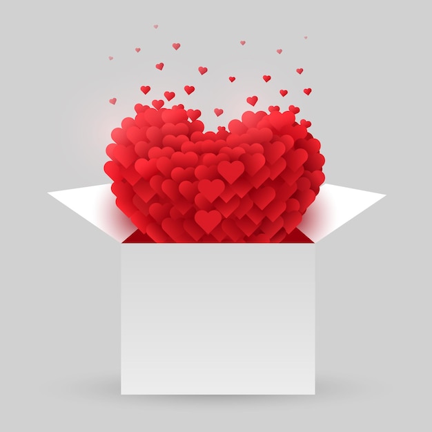 Red heart in an open box. Valentine Day.