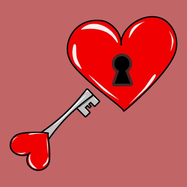 Vector red heart padlock with key