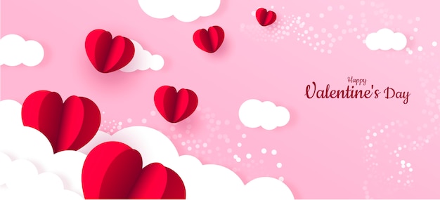 Vector red heart paper valentine's day banner background