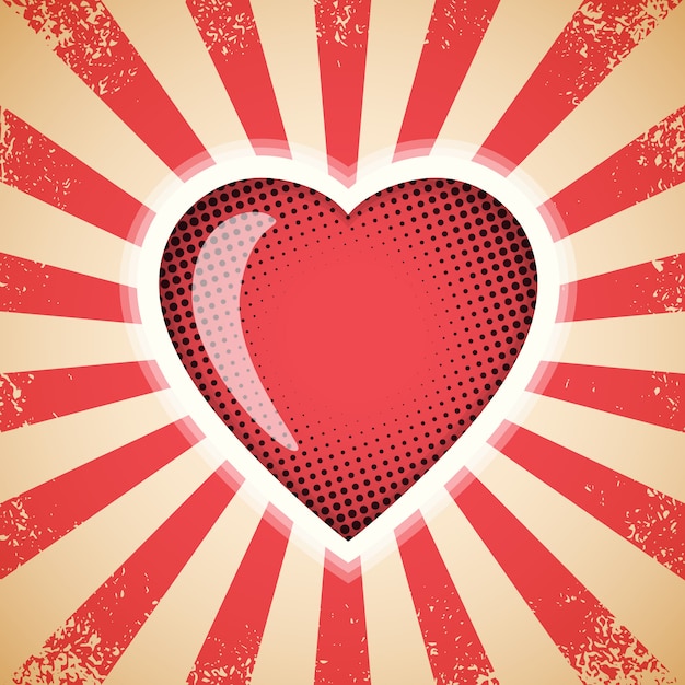 Red heart on retro background.