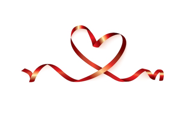 Vector red heart ribbon isolated on white background, vector graphic and illustration.