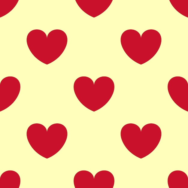 Red heart shape seamless pattern on yellow background love and passion concept