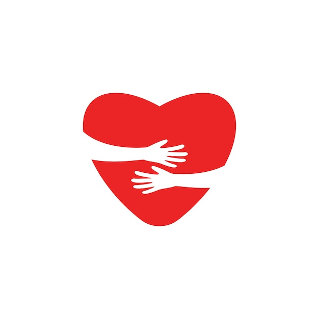 red heart shape with hugging hands hug yourself logo vector