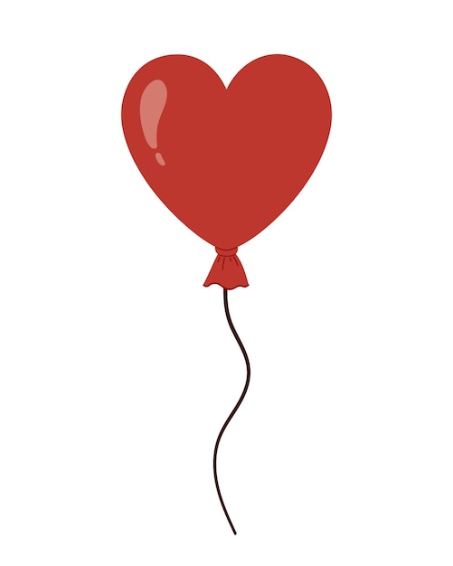 Red heart shaped air balloon Happy Valentines Day Flat cartoon vector illustration