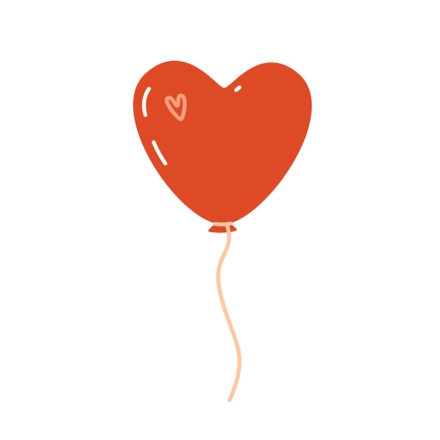 Red heart-shaped balloon. Vector flat illustration