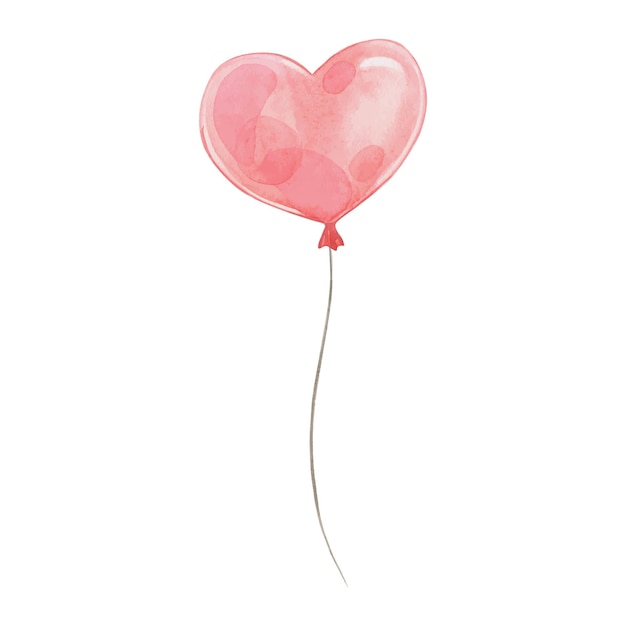 Red heart shaped balloon watercolor painting for Valentines party illustration