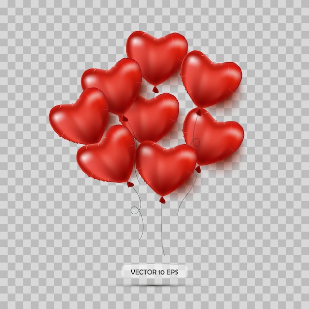 Vector red heart shaped balloons isolated valentine s day background with red hearts balloons vector