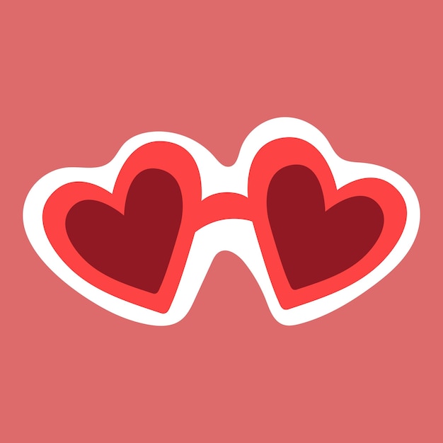 Red heart shaped sunglasses doodle icon Isolated hand drawn vector sticker for Valentine's Day