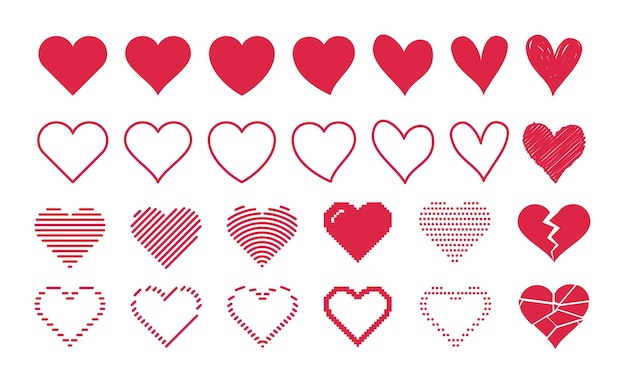 Red heart shapes in different styles