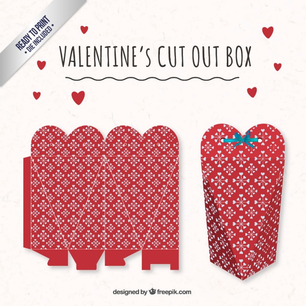 Vector red heart valentines day box