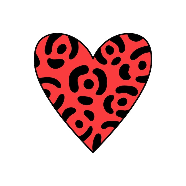 Red heart with animal fur print doodle love symbol vector illustration