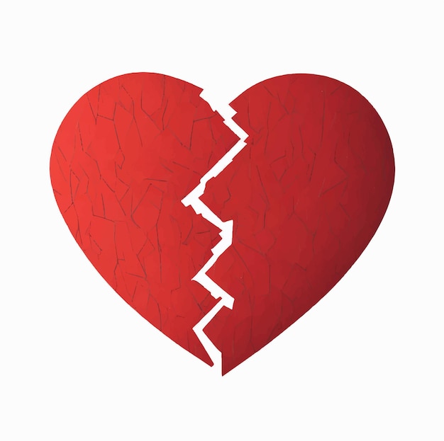 a red heart with a crack in the middle.