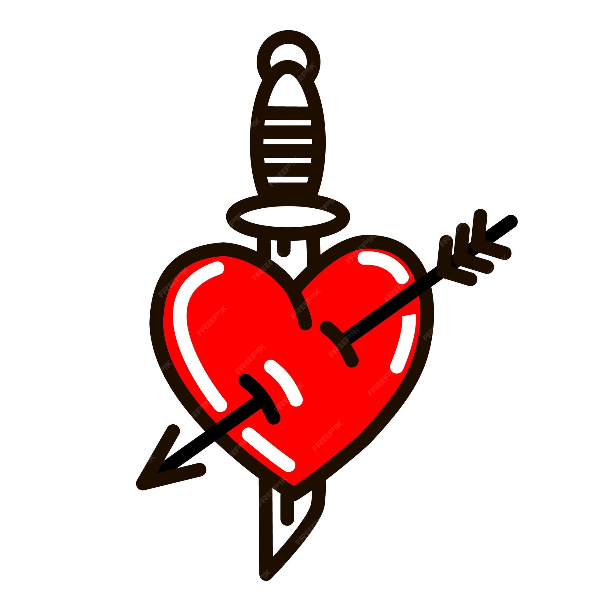 Premium Vector | Red heart with a dagger in the style of old school tattoo on a white background vector illustration Premium Vector | Red heart with a dagger in the style of old school tattoo on a white background vector illustration