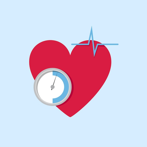 세계 고혈압의 날 맥박 및 안압계 센서가 있는 붉은 심장