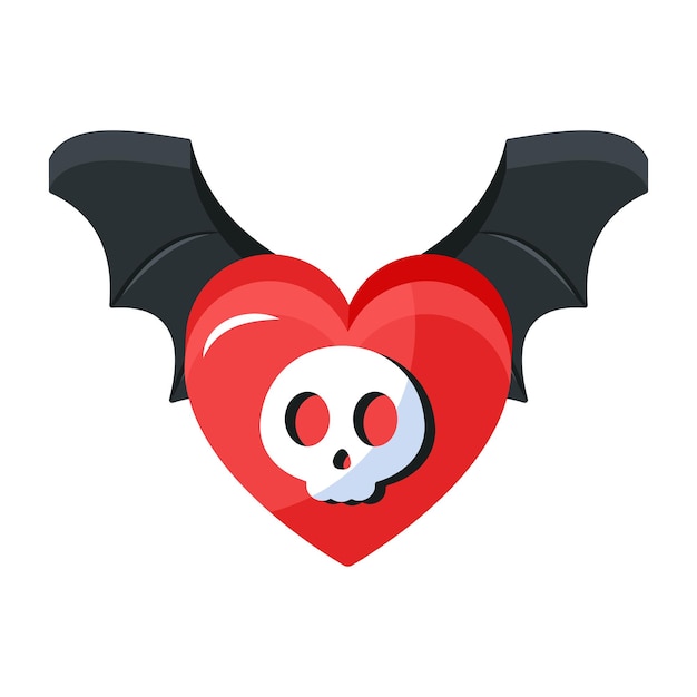 A red heart with a skull and wings on it