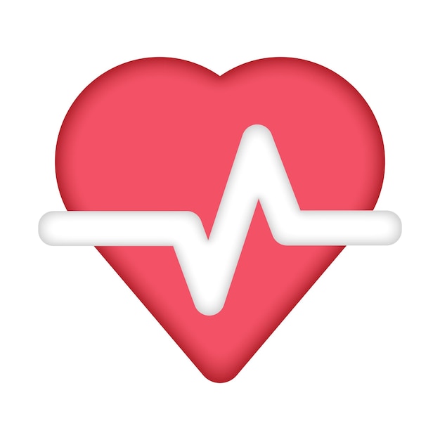 Красное сердце с белой линией пульса на белом фоне Сердце пульсирует одинокая кардиограмма