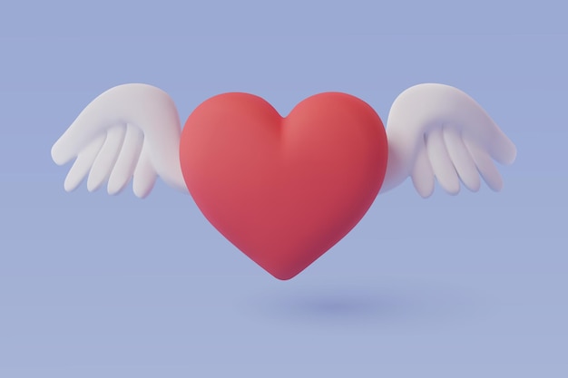 Красное сердце с крыльями, праздником и Днем Святого Валентина. EPS 10 Вектор.