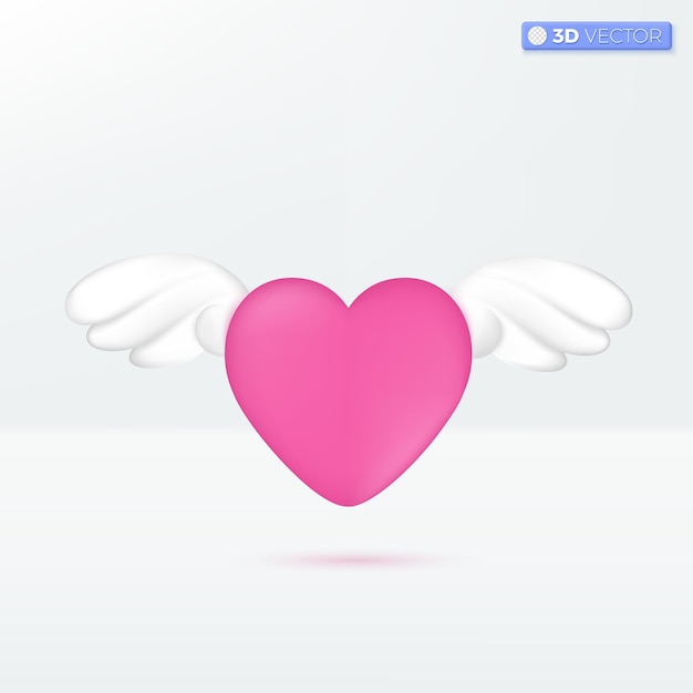 Red heart with wings icon symbols romantic love greeting valentine wedding celebration concept 3d vector isolated illustration design cartoon pastel minimal style for design ux ui print ad