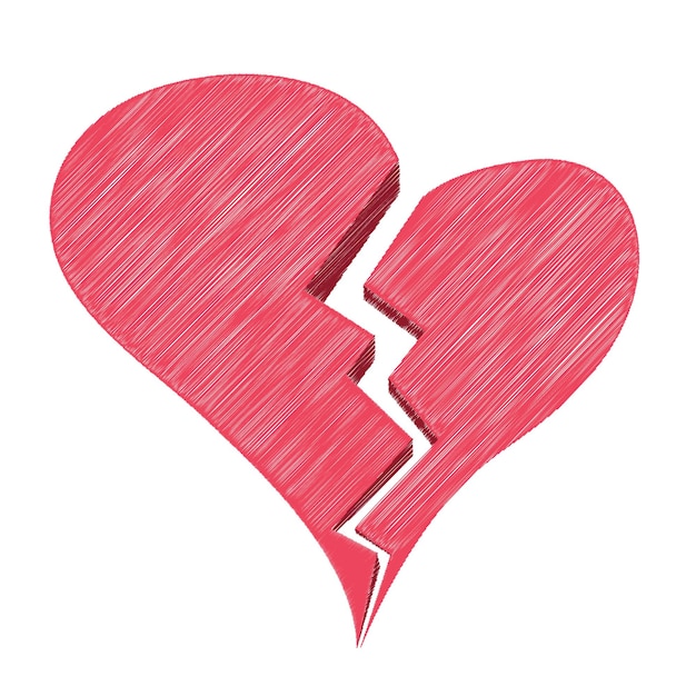 Vector red heartbreak or broken heart or divorce isolated on a white vector sketch style illustration