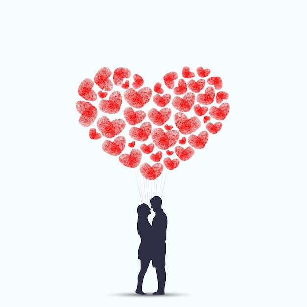 red hearts balloon couple fingers