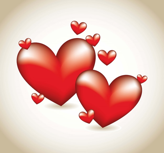 Vector red hearts over brown background vector illustration