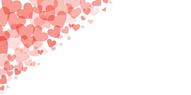 Red hearts corner confetti backgorund vector border for greeting card or valentine day poster