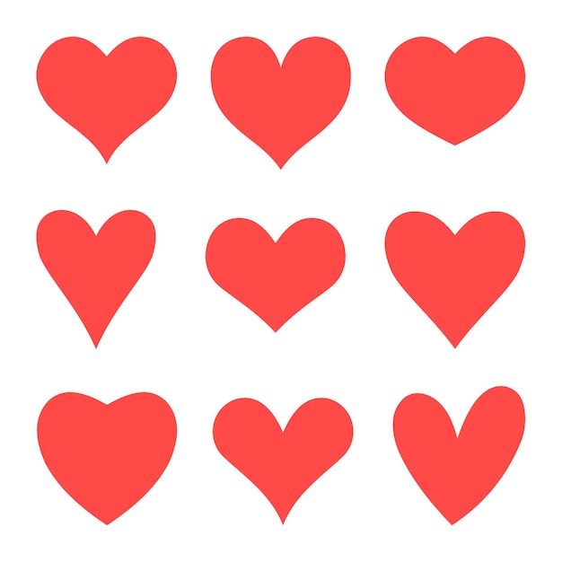 Red hearts icons setset of 12 hearts of different shapes for web heart icon collection on white ba