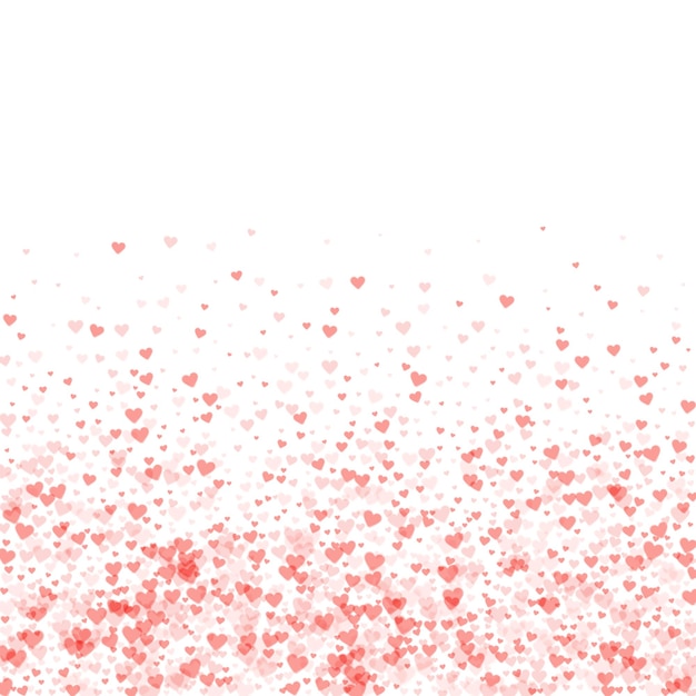 Vector red hearts scattered on white background