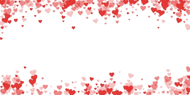 Vector red hearts scattered on white background