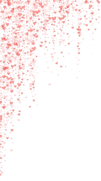 Vector red hearts scattered on white background