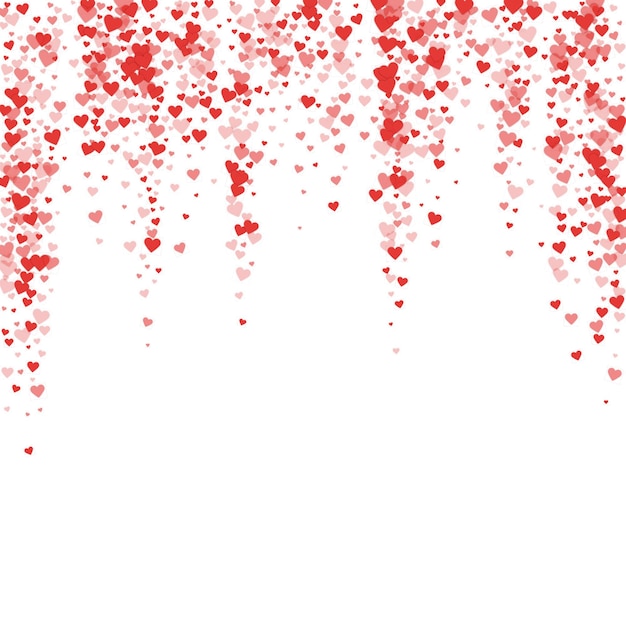 Vector red hearts scattered on white background