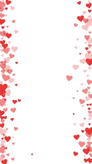 Vector red hearts scattered on white background