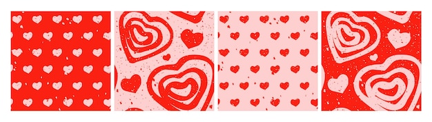 Vector red hearts seamless pattern set