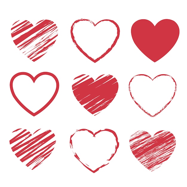 Vector red hearts symbol set isolated white background