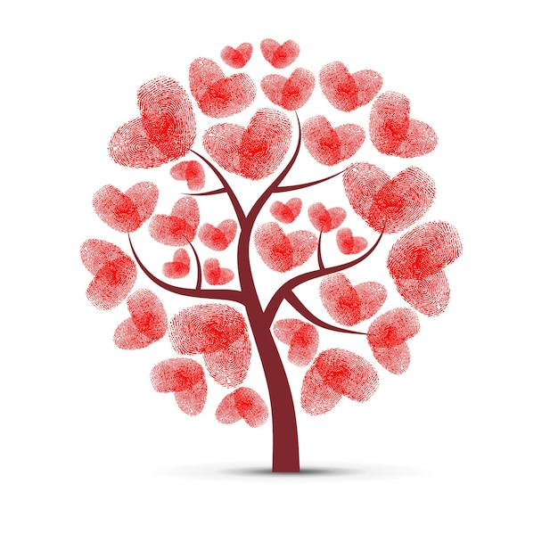 Red hearts tree finger print