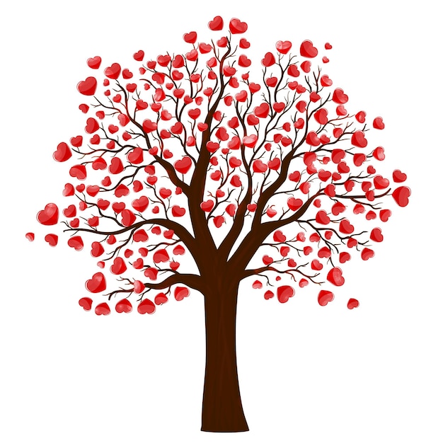 装飾デザインの赤いハートの木幸せなバレンタインデーのベクトル図
