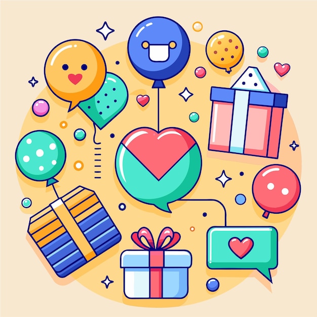 Vector red hearts with gift boxes for valentines day hand drawn sticker icon concept isolated illustration