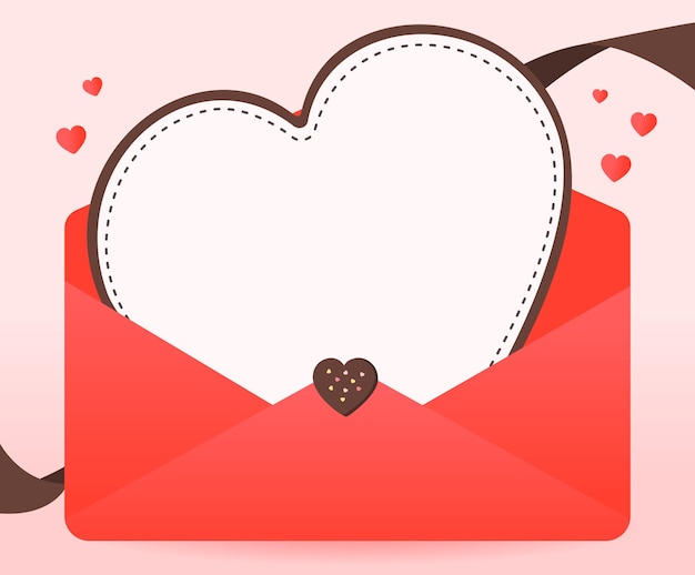Vettore un blocco lettere rosso a forma di cuore o un'etichetta adesiva inserita in una busta rossa come un invito a un compleanno