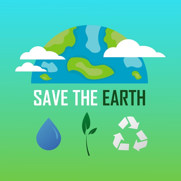 Red het ontwerp van de aarde-illustrator door water, planten en recycling te beschermen