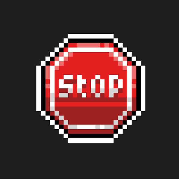 Красный шестиугольный знак остановки в стиле пиксель-арт