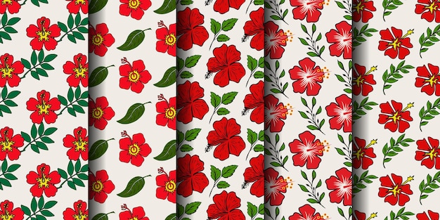 Red hibiscus flower Seamless pattern Design Bundle