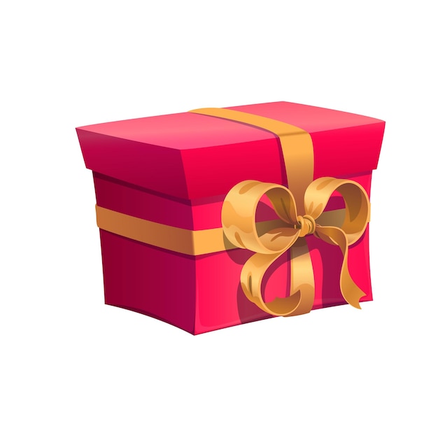 Red holiday gift box with golden bow ribbon