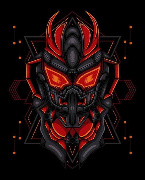 Red horned head robot illustration