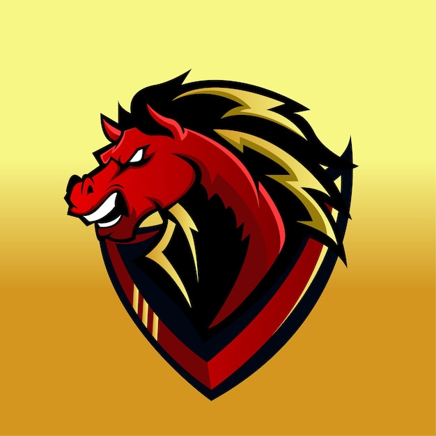 Disegno del logo della mascotte esport del cavallo rosso