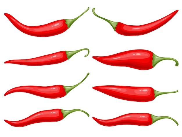 Vector red hot chili pepper set mexican traditional food