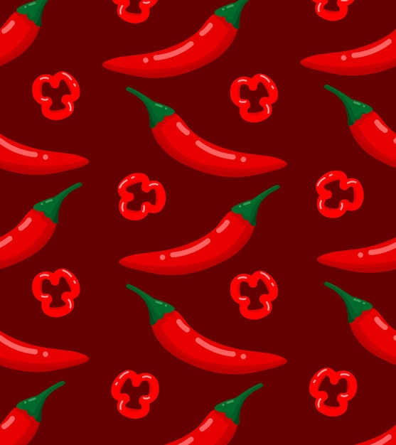 Vector red hot chili peppers isolated seamless pattern template simple flat cartoon vector background organic food fabric print cooking restaurant menu backdrop